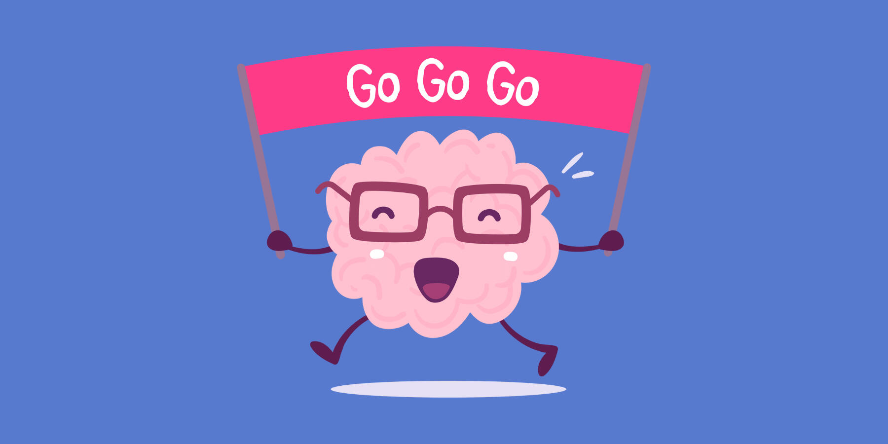 A hero image featuring our cartoon brain mascot Knowva, holding a banner above his head with the words 'Go Go Go!" on it.