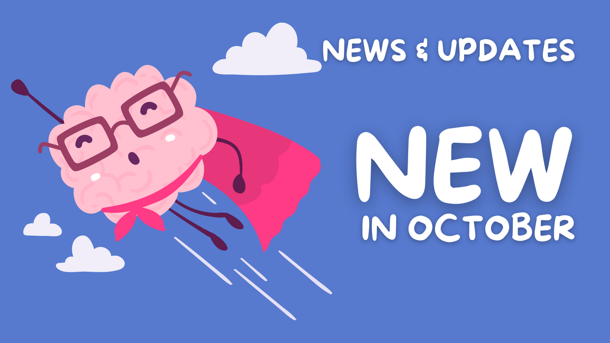 A Knowva Hero image with Knowva flying through the sky with a cape like a superhero. The text reads 'News & Updates - New in October' 