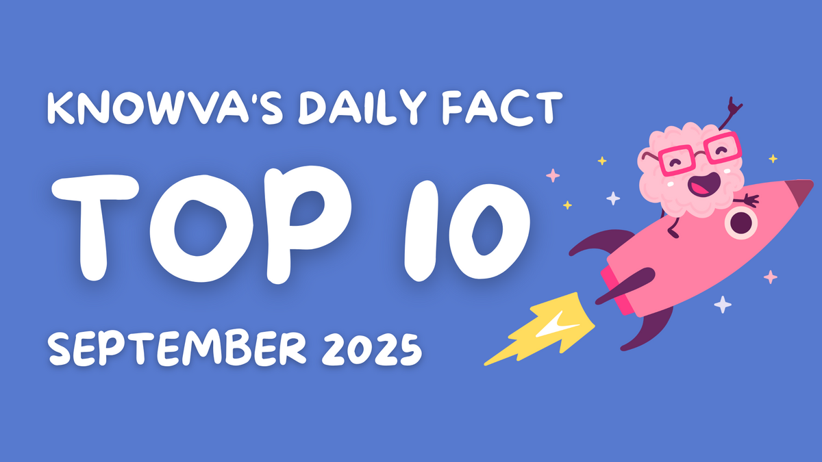 A Knowva Hero image, with our brain mascot on a rocket. The text reads 'Knowva's Daily Fact - Top 10 - September 2025'