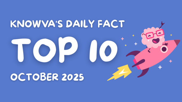 Hero image of Knowva riding a rocket. Text reads 'Knowva's Daily Fact - Top 10 - October 2025' as this blog contains the top ten fun facts for kids shared in the Knowva app in October 2025. 