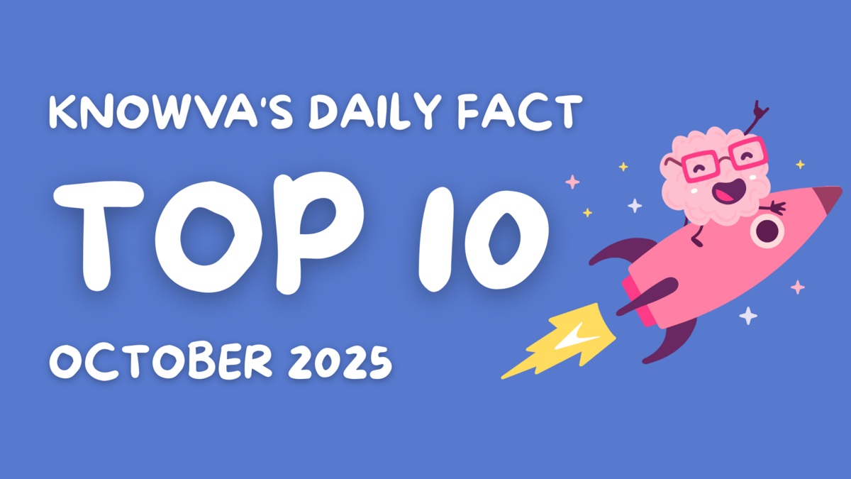 Hero image of Knowva riding a rocket. Text reads 'Knowva's Daily Fact - Top 10 - October 2025' as this blog contains the top ten fun facts for kids shared in the Knowva app in October 2025. 